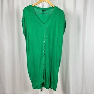 Yuka Large Kelly Green Knit Asymmetrical Button Dress Longline Sweater